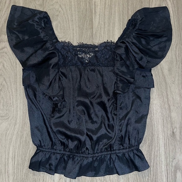 Anthropologie Porridge Gathered Blue Lace Blouse Size Small NWT - Picture 5 of 7